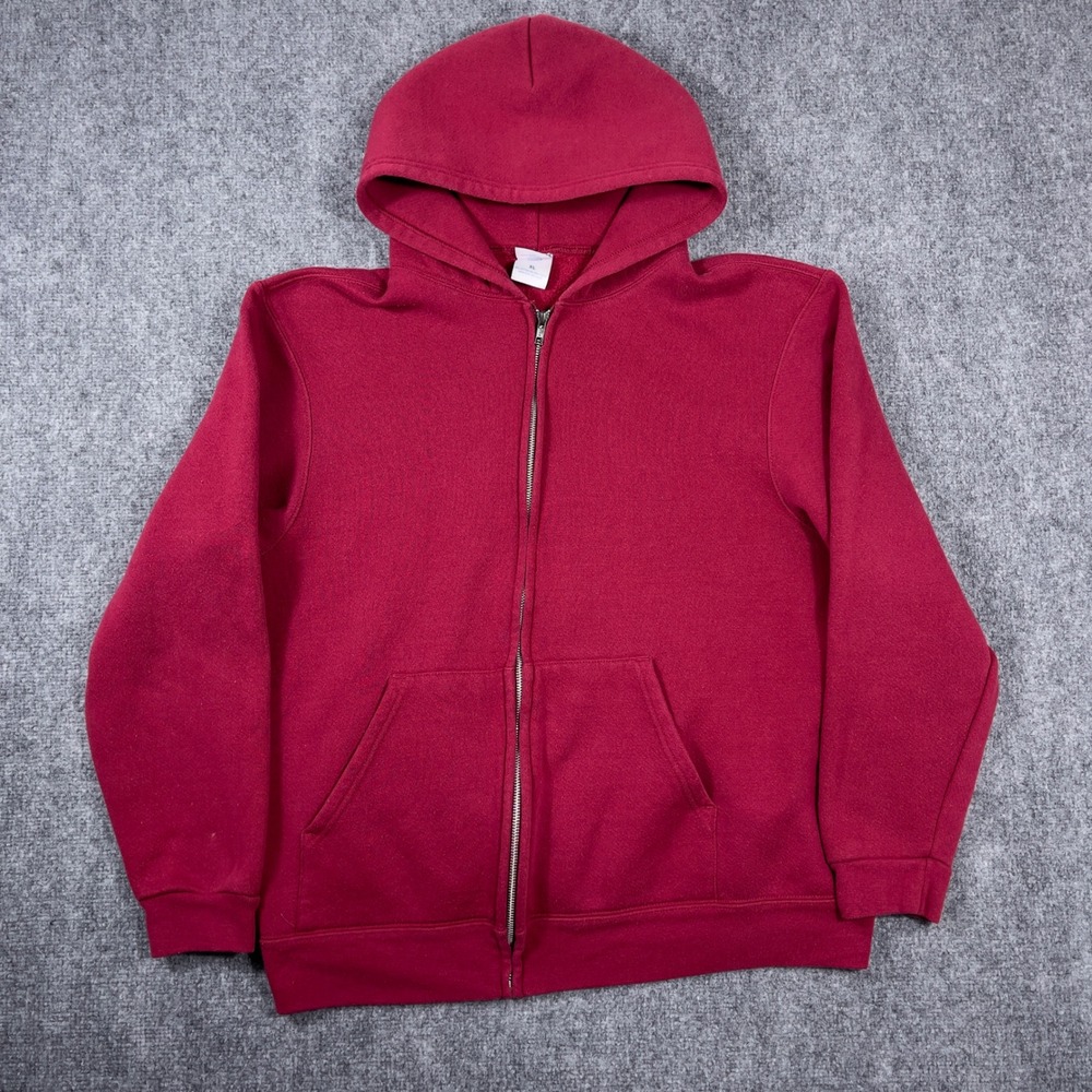 Soffe Blank Full Zip Hoodie Mens XL Burgundy Red Fleece Sweatshirt